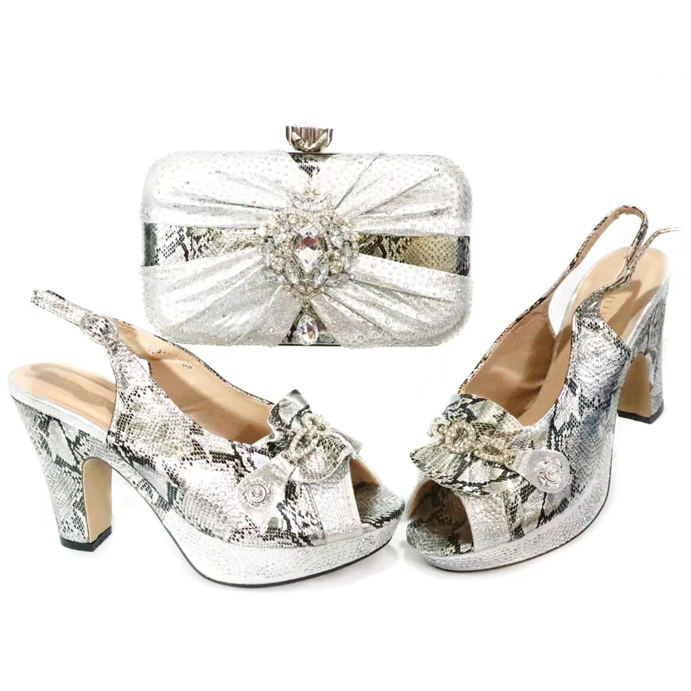Women\'s Handbag With Platform Slling Back Shoes And Bag Set In Italian Style Peep Toe High Heels Matching Clutch