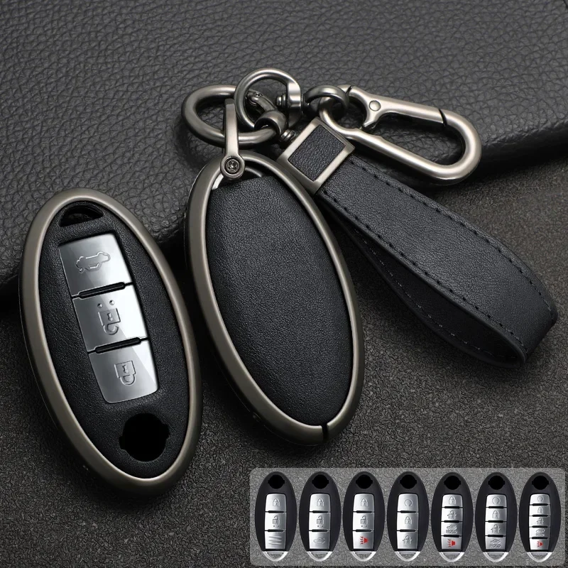 Zinc Alloy + Leather Car Key Case For Nissan Juke Leaf Micra K12 Note Patrol Qashqai J11 J10 Tiida Versa Murano X-Trail T32 T31