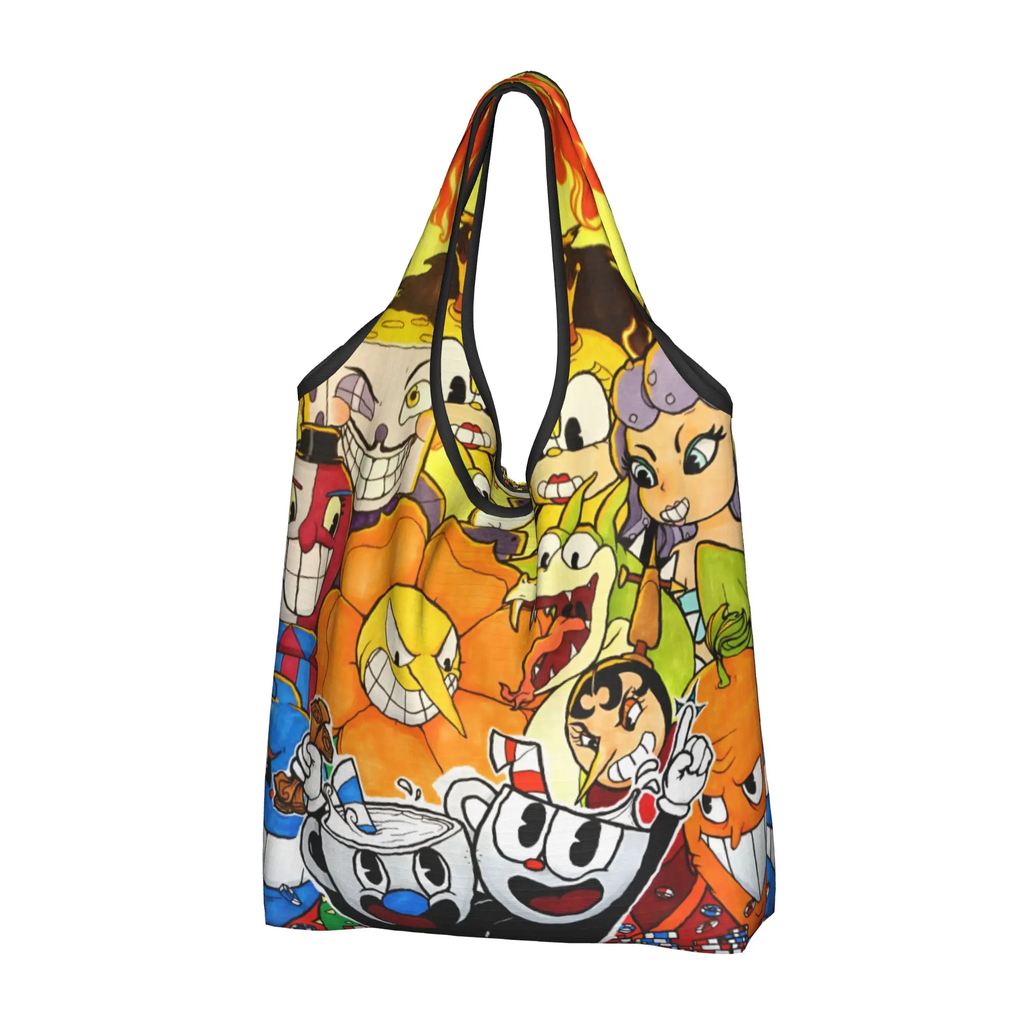 Custom Classic Animes C-Cupheades Shopping Bags Women Portable Large Capacity Grocery Comic Shopper Tote Bags