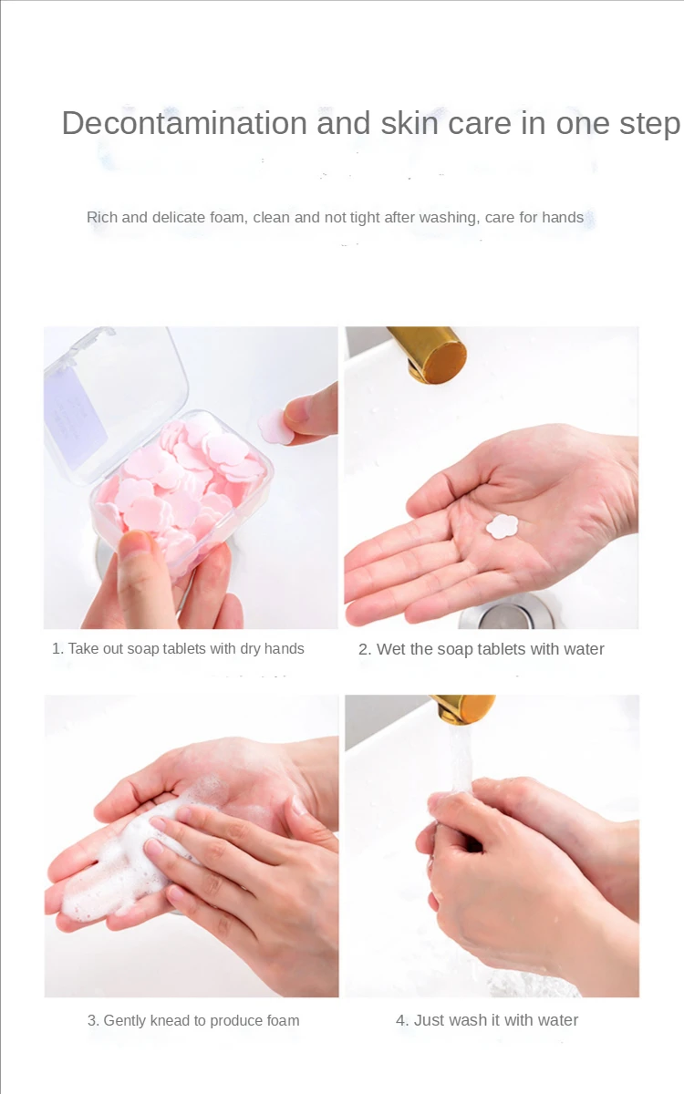 Sdotter 12g/Box of Portable Soap Paper Disposable Carrying Travel Mini Petal Soap Tablet Box