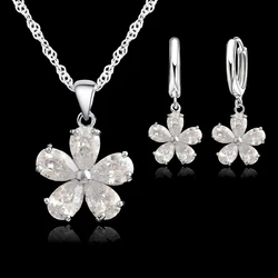 High Quality Solid 925 Sterling Silver Beautiful Flowers Drop Earrings Necklace Jewelry Sets For Women Female Wedding