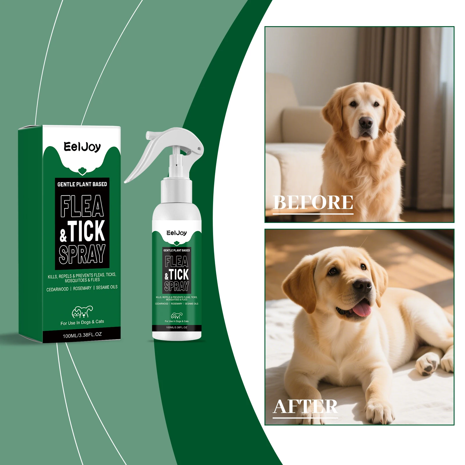 Pet Flea and Tick Spray Mild Gentle Nourish Skin Coat Long Lasting Pest Repellent for All Ages Dog Cat Insect Protection Liquid