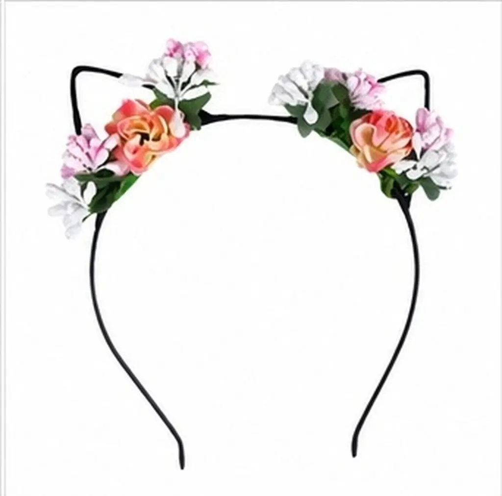 Cat Ear Headband 4 Pack Cloth Flower Berry Hairbands for Costume Party Festival Holiday One Size Fits Most