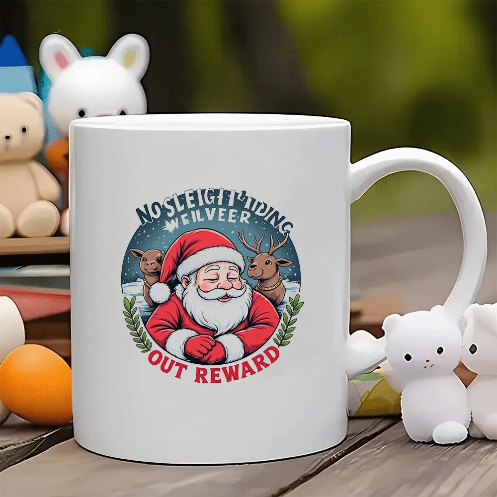 

11oz Coffee Cup + Cartoon Santa Claus + Festive Atmosphere Cup Perfect Christmas Gift for Family and Office Use