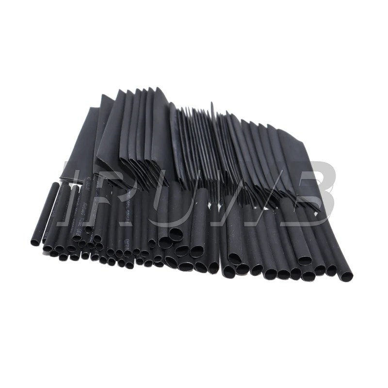 127pcs 2:1 Black heat shrink Sleeving set Wire Cable Polyolefin Wrap Tubing Thermoresistant tube Shrink wrapping