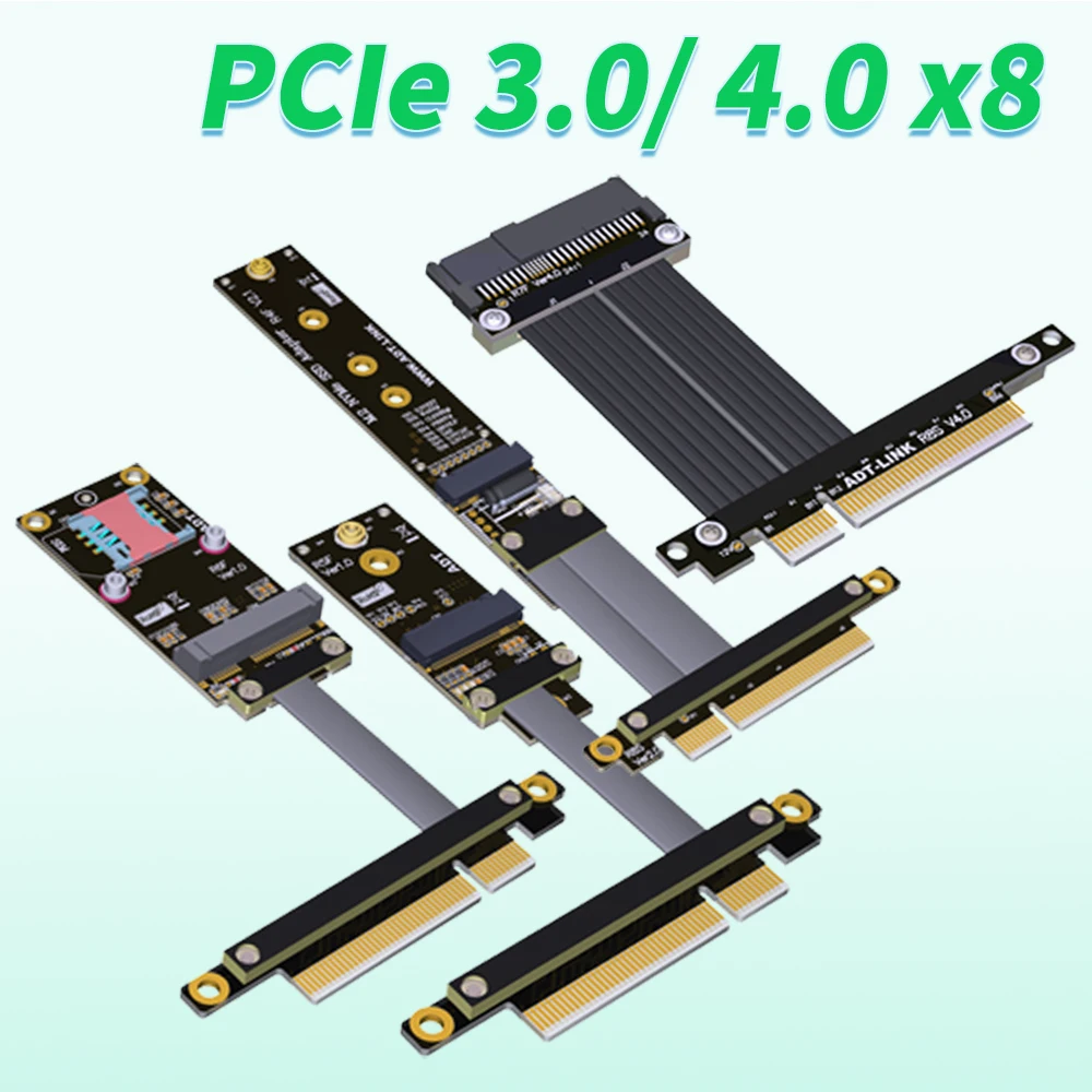 

ADT PCI Express 3.0 4.0 X8 To mPCIe Mini PCI-E / M.2 WiFi (Key E) / M.2 NVMe / U.2 SSD (SFF-8639) Extension Riser Cable Extender