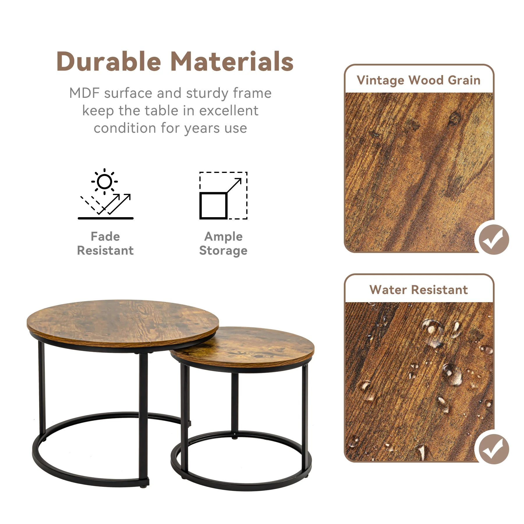 Picture 7: 2Pcs Round Coffee Table, Nordic Modern Living Room Side Table,Multi-Function Side Table With Metal Frame For Living Room/Bedroom