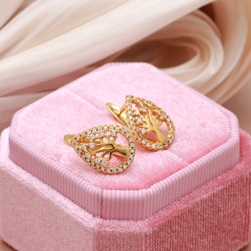 SYOUJYO Water Drop English Earrings For Women Vintage Natural Zircon Luxury Wedding Jewelry Fashion Hollow Tree Earrings image 3