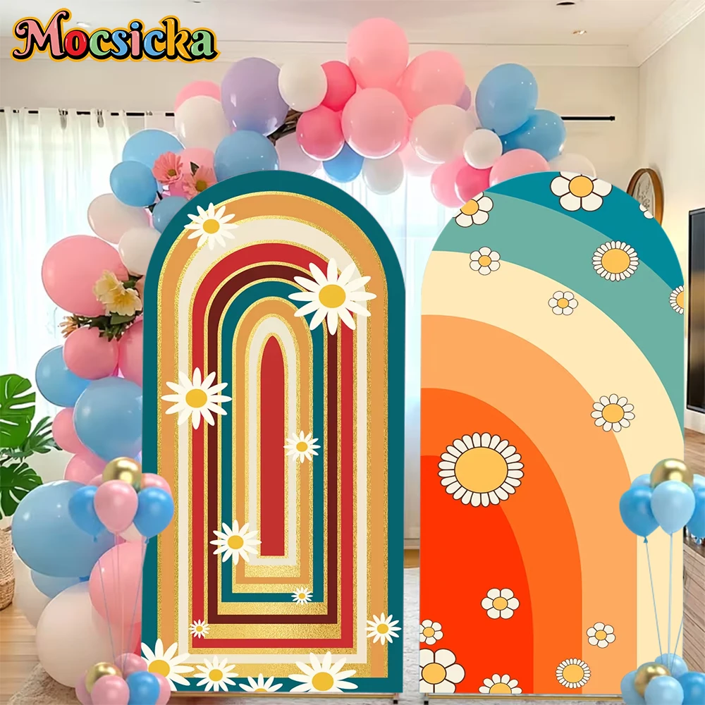 

Mocsicka Rainbow Flower Arch Cover Backdrop Elastic Double-Sided Baby Birthday Adult Wedding Arched Background Party Decor Props