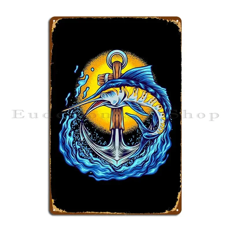 Blue Marlin Metal Sign Retro Vintage Wall Decor Iron Garage Tin Sign Poster