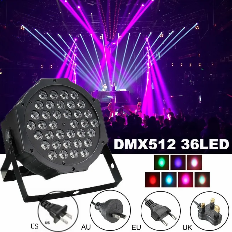 full color rgb led flat par luz som ativado controle dmx512 dj disco bar party luzes led palco luz show 36w 01