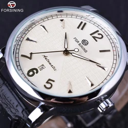 Forsining-Reloj de pulsera para hombre, accesorio masculino de diseño clásico y sencillo, con esfera blanca, automático, de marca de lujo