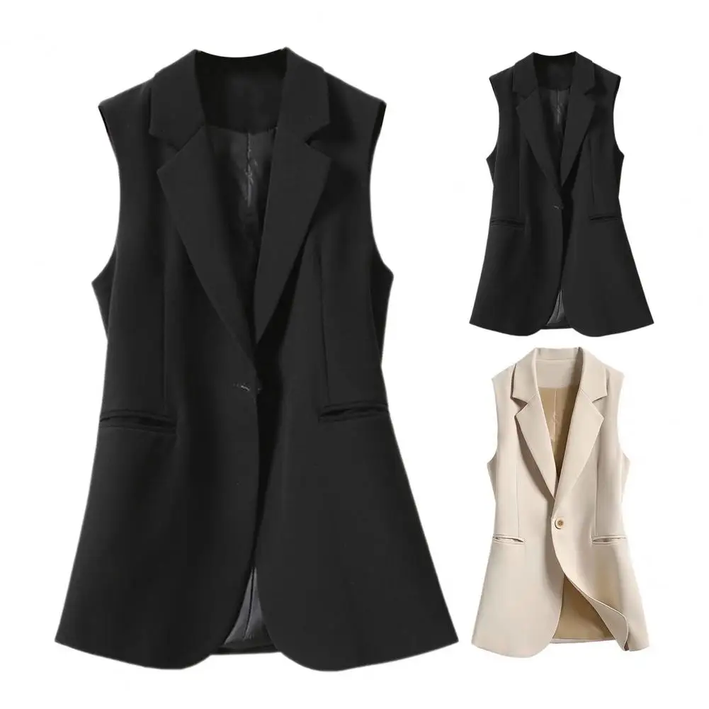 Dames Revers Kraag Vest All-Matched Single Breasted Mouwloos Klassiek Effen Kleur Chic Kantoor Dame Jas Vest