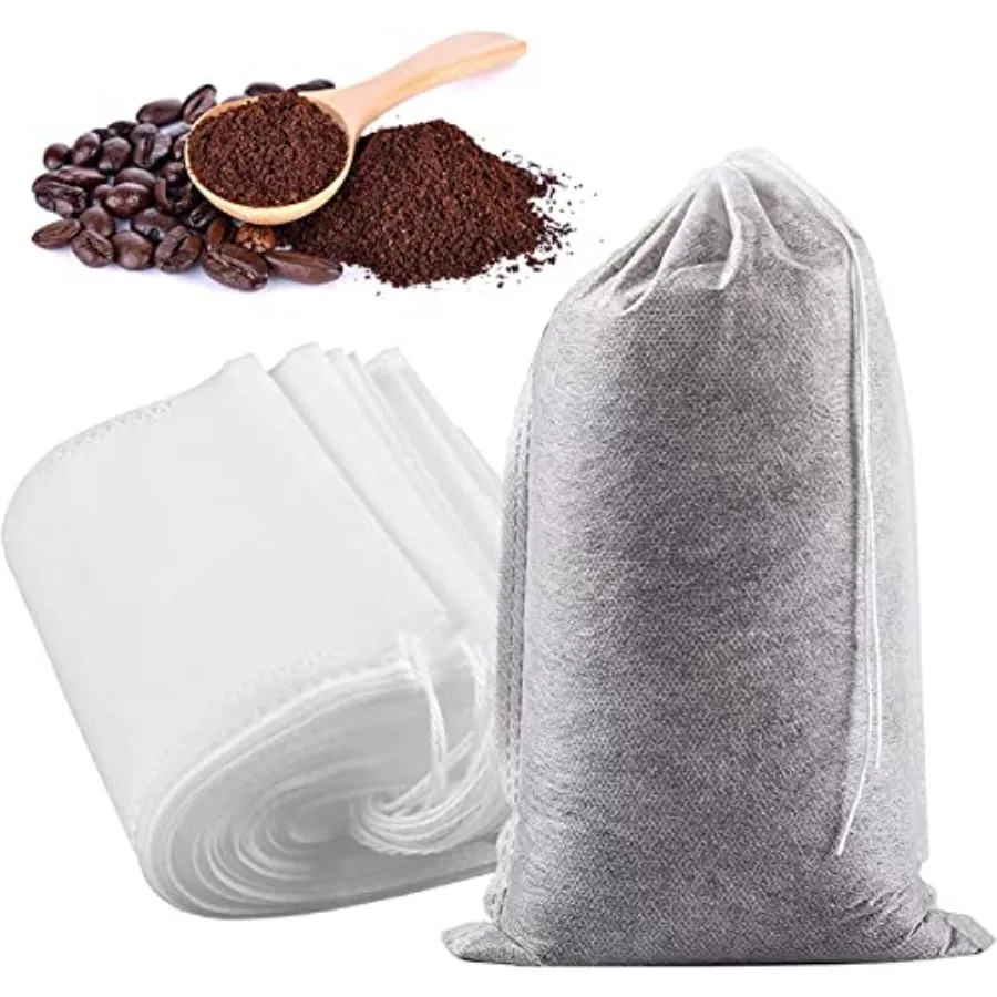 100pcs Cold Brew Coffee Bags, 6'' x 8'' No Mess Disposable Filter Bag with Drawstring for Coffee Grounds and Ice Tea