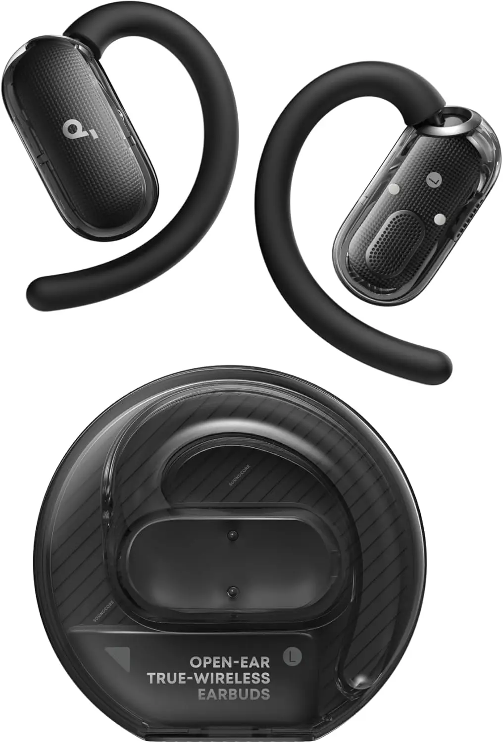 soundcore V40i by Anker, Open-Ear Kopfhörer, transparentes Case ohne Deckel, 4 einstellbare Positionen für Jede Ohrgröße, intensiver Bass, IP55, 21h Wiedergabe, Anrufe mit KI, Bluetooth 5.4, App