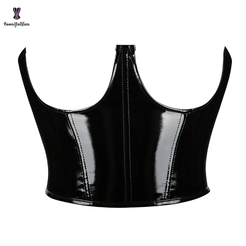 Height 22CM  Waist Cincher  Women\'s PVC Leather Crown Shape Girdle Cupless Bustier 9 Plastic Boned Underbust Corset Crop Top