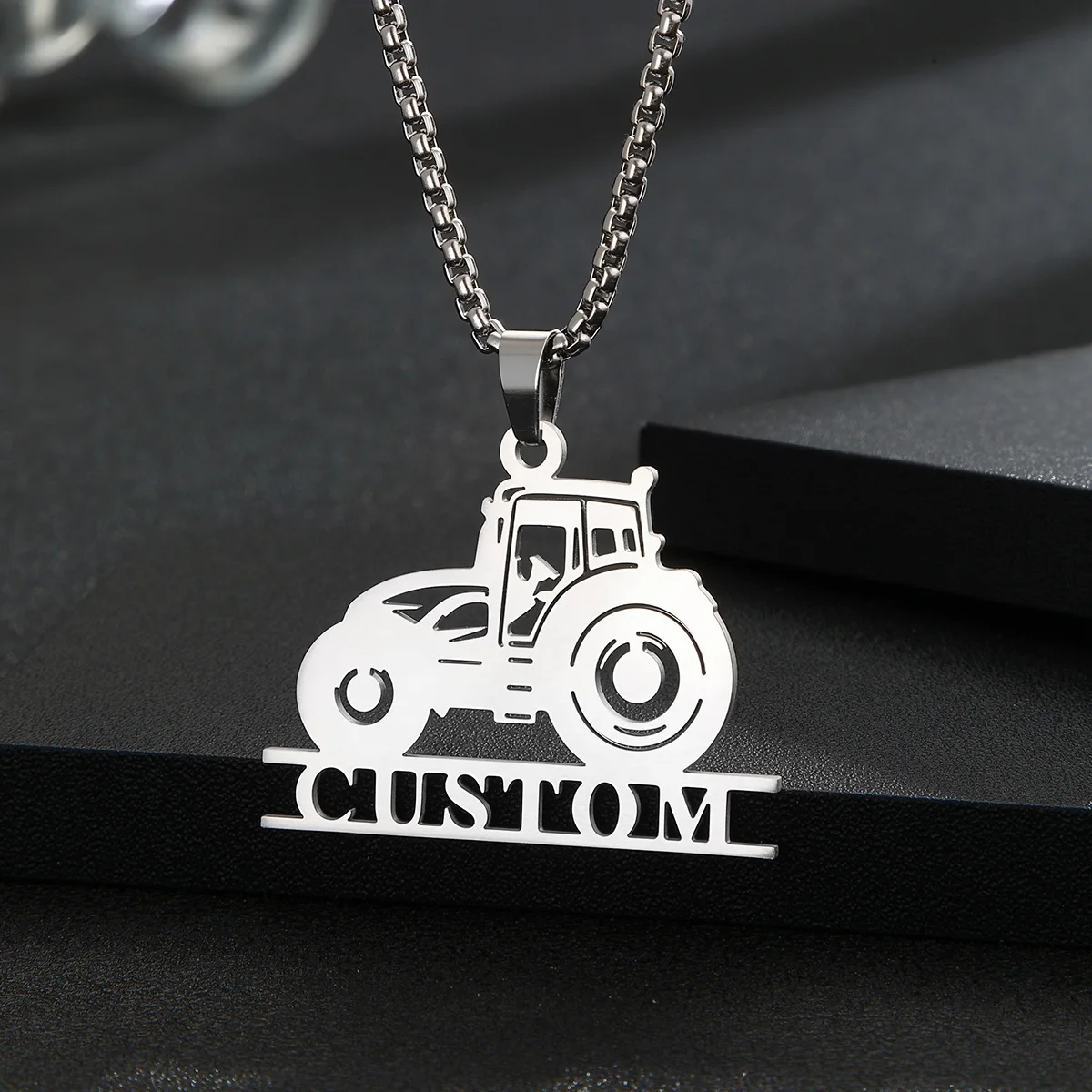 QIAMNI Stainless Steel Custom Name Necklace Personalized Customized Thick Chain Car Pendant Choker For Boy Men Jewelry Gift