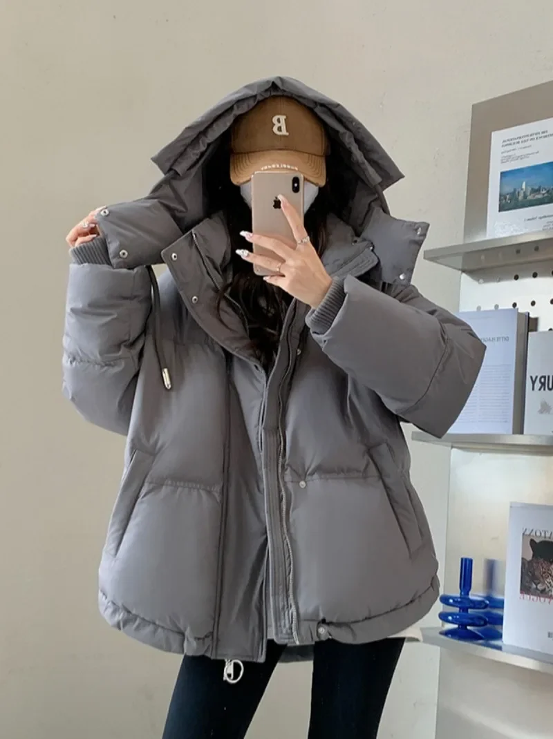 Korean Style Solid Quilted Coats Heart Short Women Jackets Ladies Fashion Casual Loose Long Sleeved   Autumn Winter Outerwear