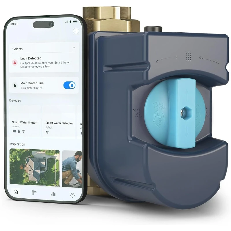 Smart Water Monitor and Automatic Shutoff Sensor, Wi-Fi Connected Water Leak Detector for 1-1/4-Inch Diameter Pipe