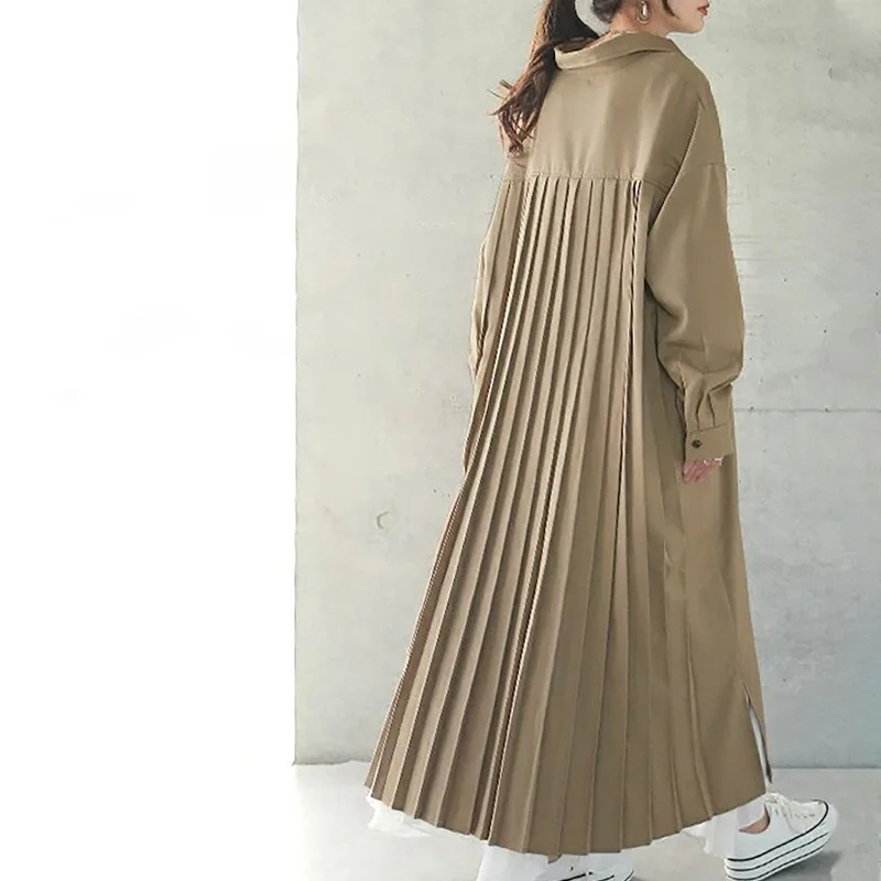 

Japanese Loose Dress Casual Pleated Women's Long Shirt Skirt