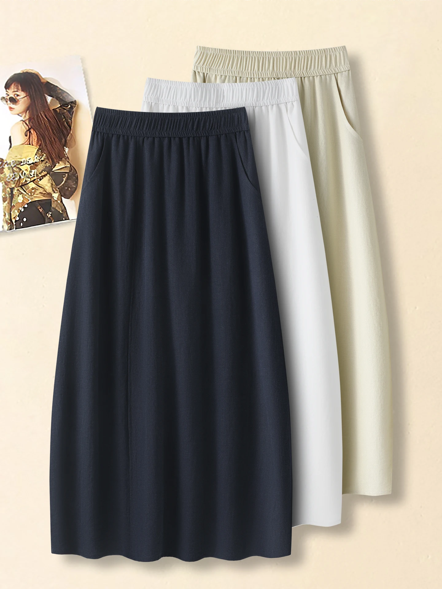 

High Waist A-Line Half Skirt Women's Spring Summer 2026 New Style Bouffant Pleated Linen Skirt Casual Skin-Friendly Breathable