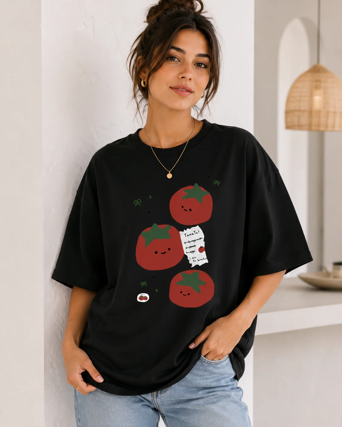 2026 Spring/Summer New Women's Soft and Cute Smile Tomato Printed Short Sleeved T-shirt Fresh Street Wear Eye Catching Top