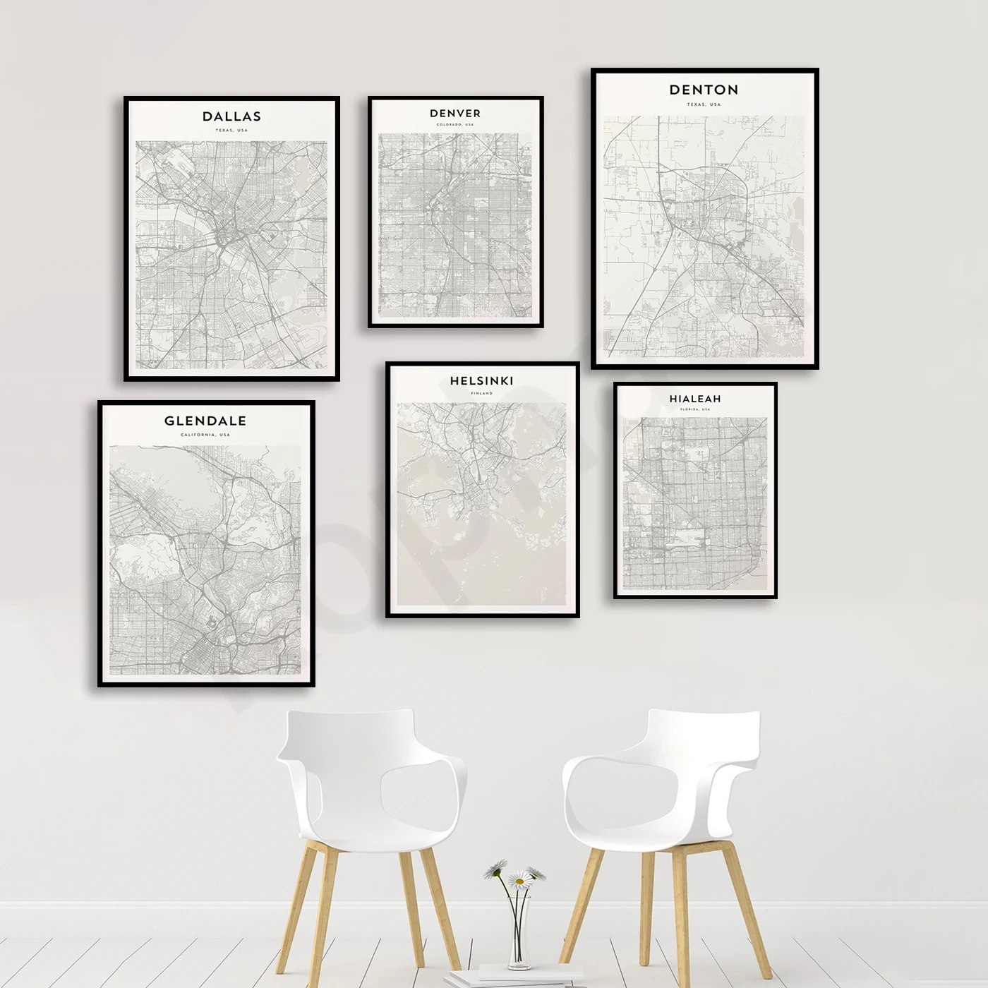 Hialeah Henderson Helsinki Hayward Hamburg Greensboro Glendale Denver Denton Dallas Corpus Christi . City Travel Map Poster