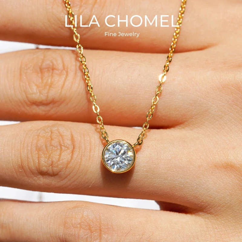 

Women Engagement 18K Gold Lover Wedding Pendant 0.5/1CT Round Moissanite Diamond Girl Friend Birthday Gift Wife Valentine's Day