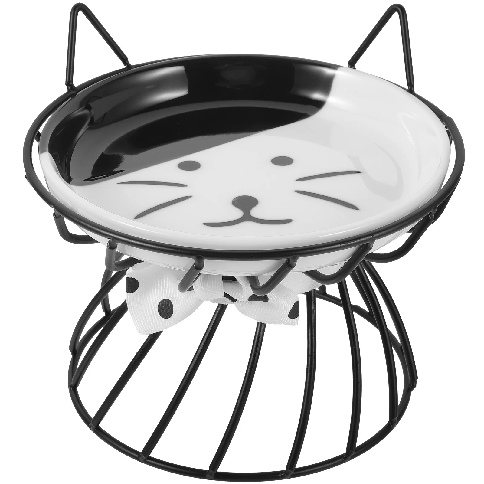 

Raised Cat Food Bowl Ceramic Plate Elevated Metal Stand Comfortable Feeding Dish for Indoor Cats Anti Spill Design