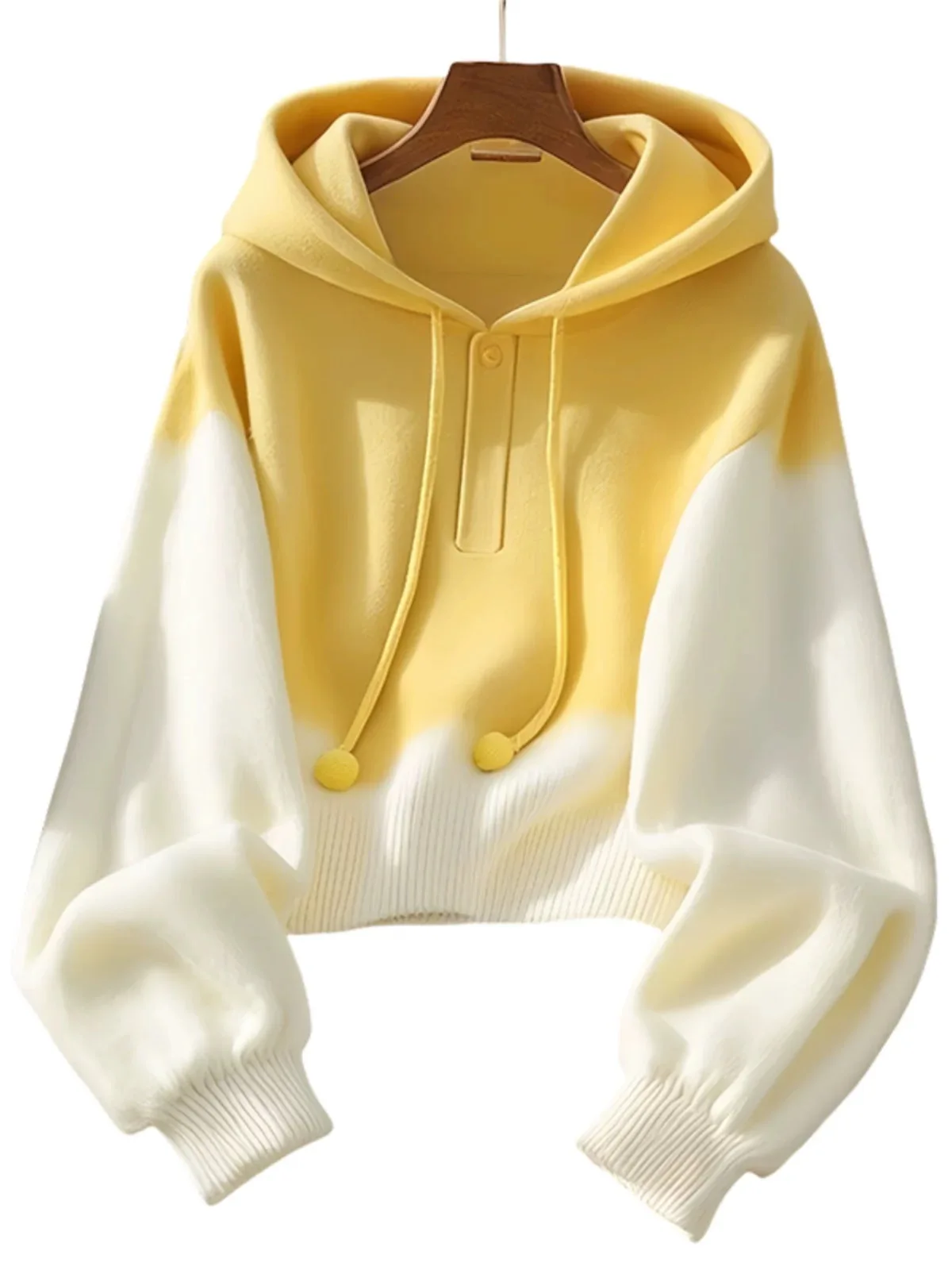 

Желтый свитер с капюшоном с эффектом омбре: женский пуловер Cloudcore Lazy Chic, осенняя мягкая девушка