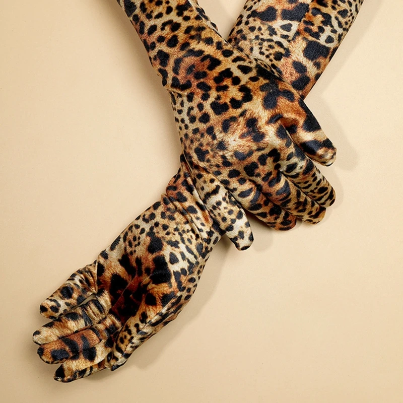 Long Gloves for Dinner Party Dress Women's Gloves with Leopard Print Pattern Elastic Carnival Party Gloves