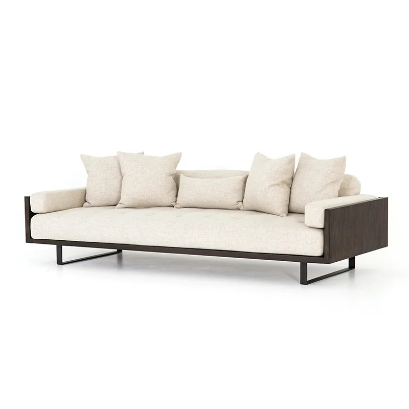 

American fabric sofa light luxury retro pastoral style modern simple small apartment solid wood combination all solid wood three