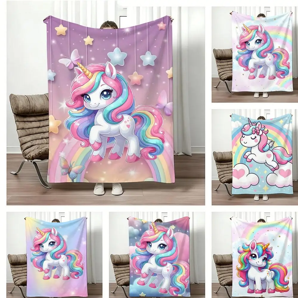 ANIME U-Unicorn Throw Lightweight 240g Flannel Blanket Soft Skin-friendly for Summer Cooling