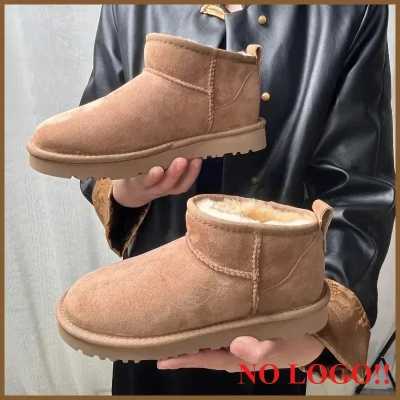 NO-LOGO Antelope Brown Pure Sheepskin Wool, Classic Mini Sheepskin Snow Boots, Chestnut Casual Warm Women's Boots 35-44