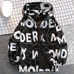 Teen Jacket Men's Hooded Harbor Wind Trend Handsome Printed Spring Autumn New High-quality Thin Casual Loose Coat