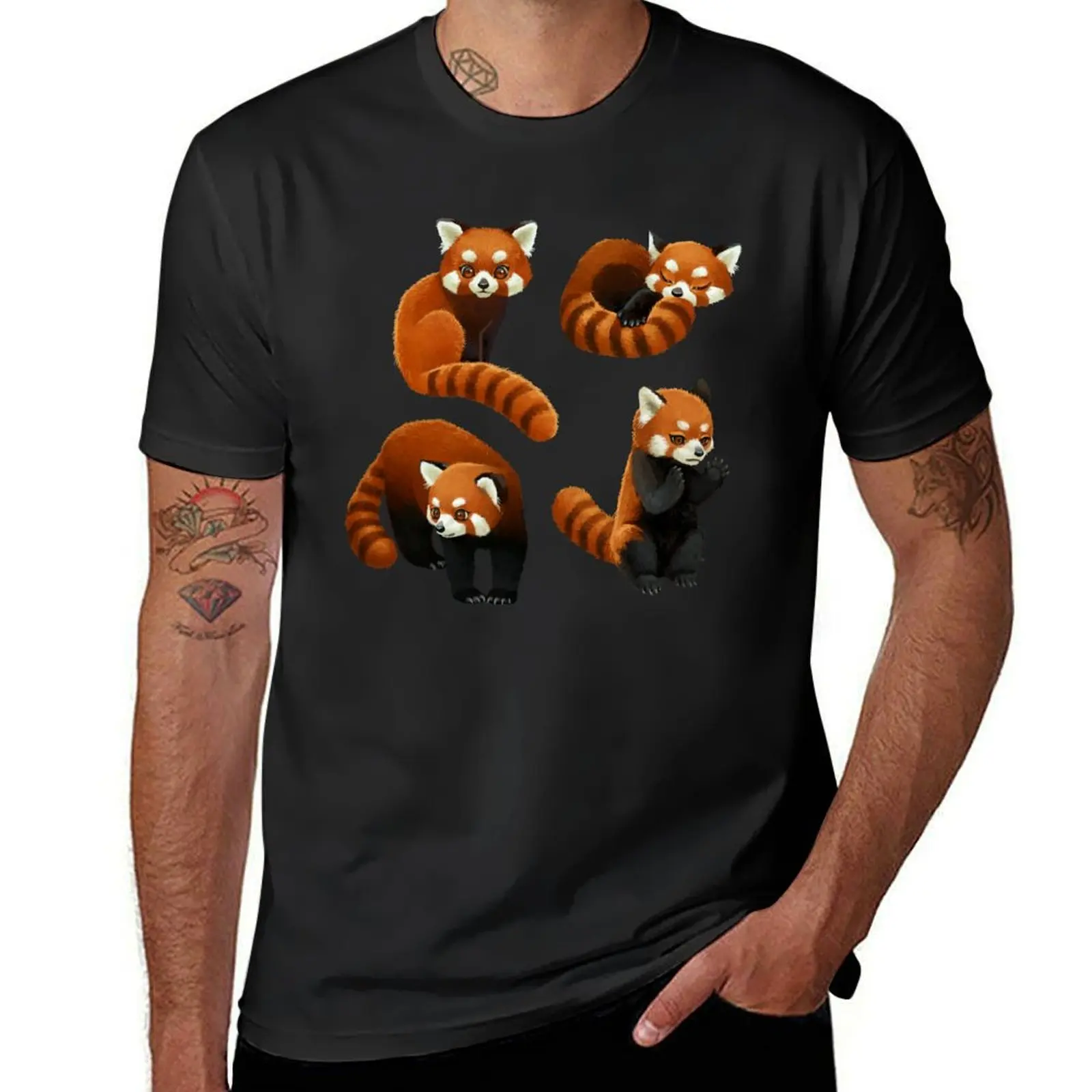 Red Pandas Pattern T-Shirt tops cute clothes sports fans mens tall t shirts