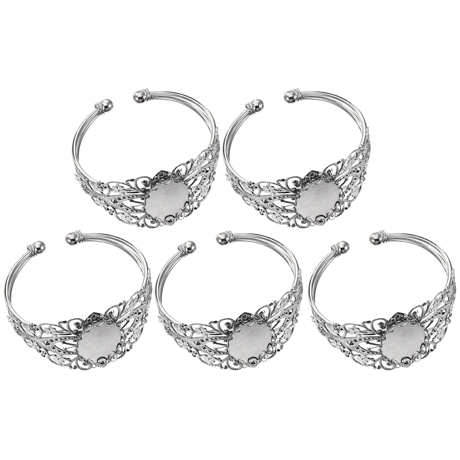 

5 Pcs Gemstone Bezel Bangle Tray Bracelet Blank Cuff Adjustable Silver Oval Craft DIY Accessories Jewelry Parts