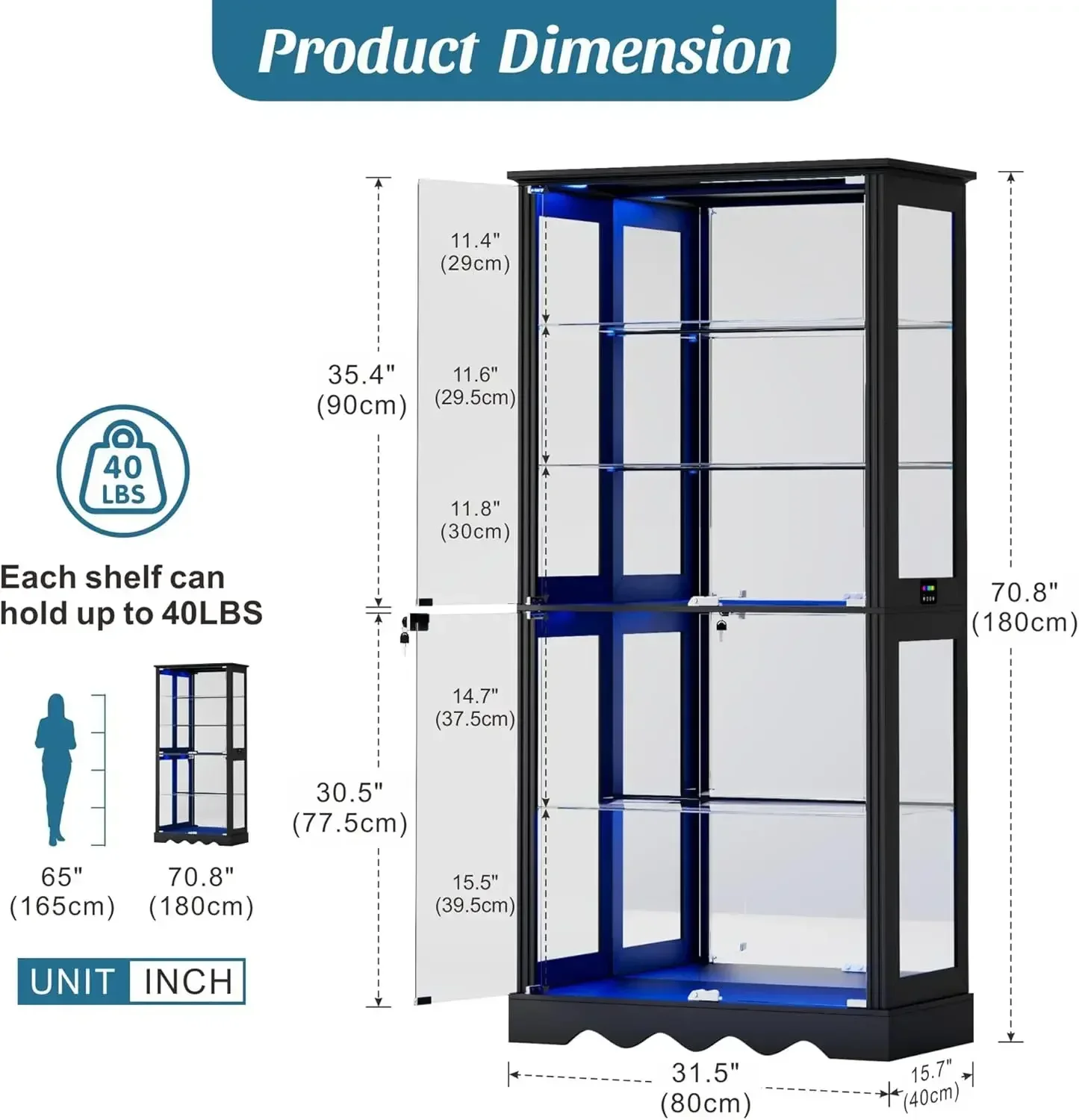 Tall Glass Door Display Cabinet With Rgb Led Lights For Collectibles