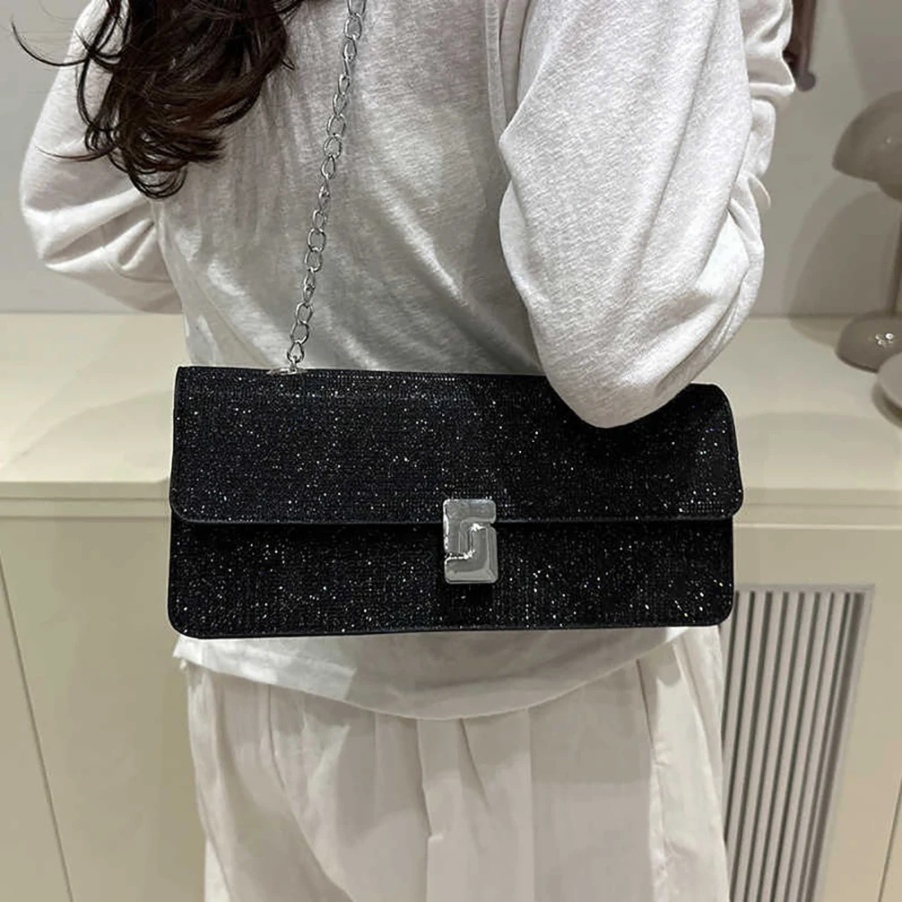 

Women Sequin Banquet Bag Versatile Metal Buckle Square Shiny Handbag Elegant Fashion Female Chain Shoulder Bags
