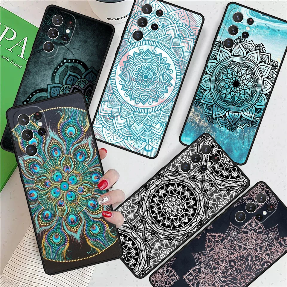 Indian Floral Henna Mandala For Samsung Galaxy S24 Ultra S21 S22 S8 S9 S10E Note 10 20 Plus FE S23 Phone case Cover Coque