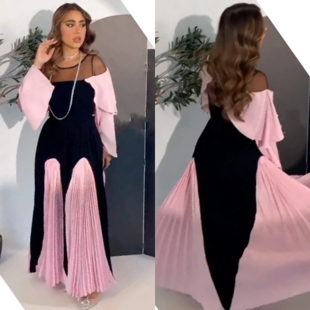 Vestido de fiesta de Arabia Saudita, Jersey con volantes de Navidad, línea A, cuello redondo, vestido de ocasión a medida, vestidos Midi