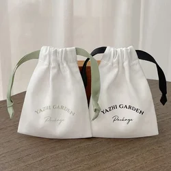 cotton Jewelry Bag  Canvas Cotton Drawstring Pouch Bags with Ribbon Custom Personalized Logo Jewelry Packaging