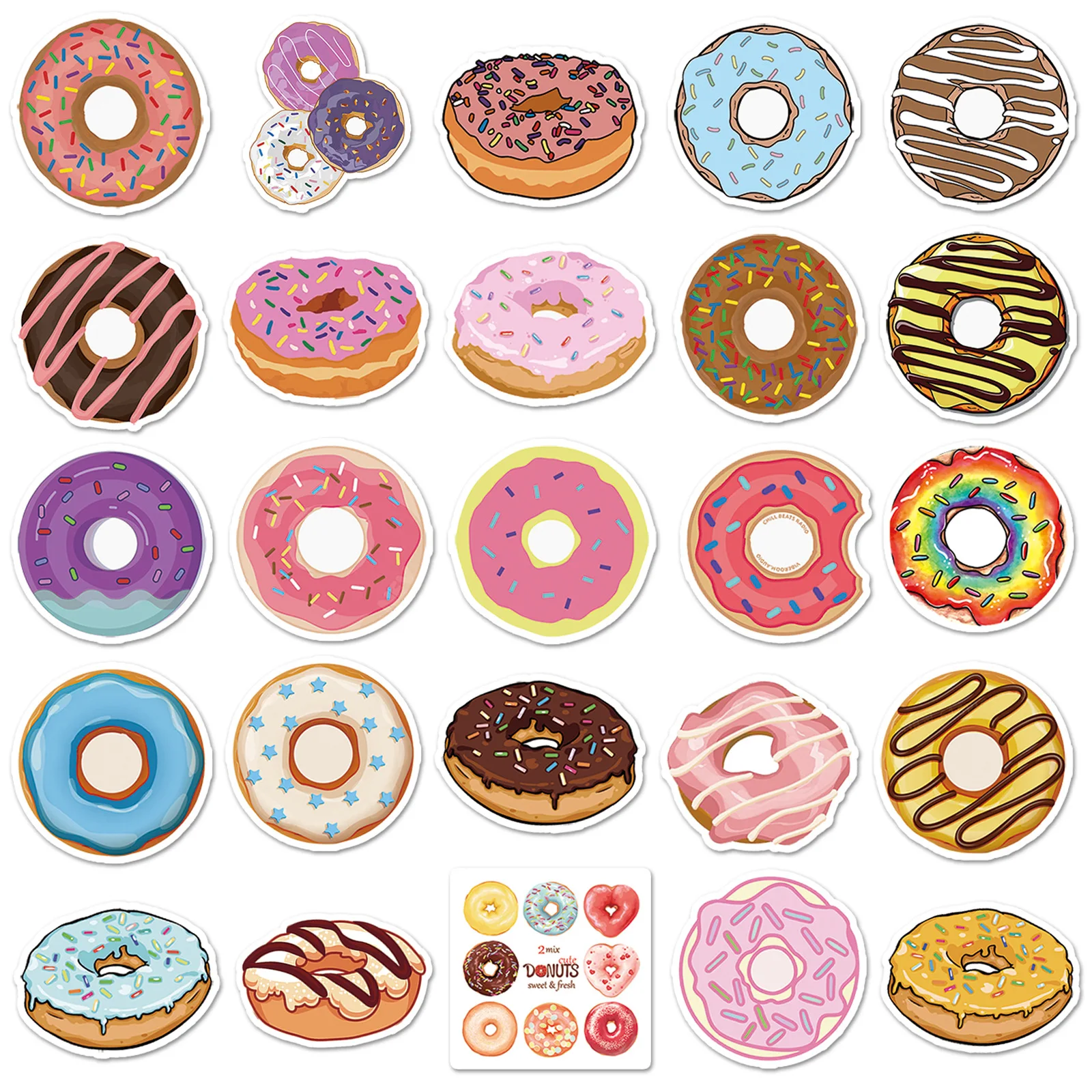 50 قطعة من ملصقات الدونات الكرتونية المواد الحلوى الذواقة يمكن تزيين الكمبيوتر المحمول كوب ماء الغيتار باد ملصق مضاد للمياه لعبة أطفال