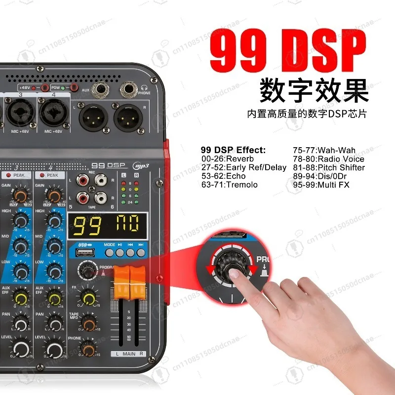 6 Channel Portable DJ Mixer USB Audio Interface 48V Phantom Power with 99 DSP Effects