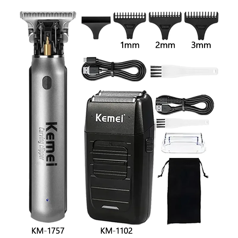 Kemei Km-2299 Km-1757 Km-1102 USB Charging Zero-cut Blade Cordless Hair Trimmer Hair Clipper Hollow Head Barber Hair Cut Machine