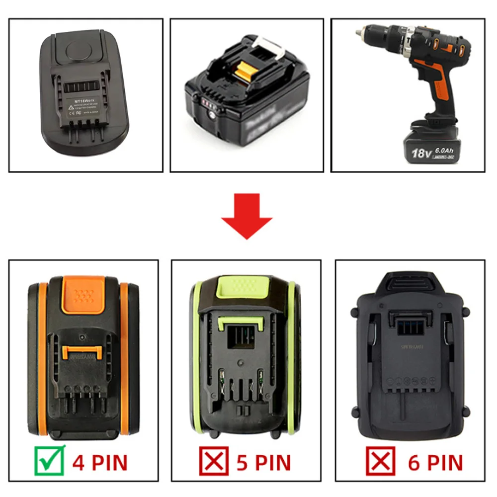 Battery Tool Adapter Converter for Makita 18V Lithium Battery BL1850 Convert To WORX 20V 4-Pin Electrical Power Tool Adapter