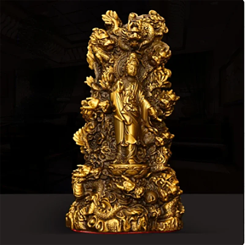 

Feng Shui Nine Dragons Guanyin Ornaments Copper Auspicious Buddha Statue Praying for Blessings Home Crafts Decorations