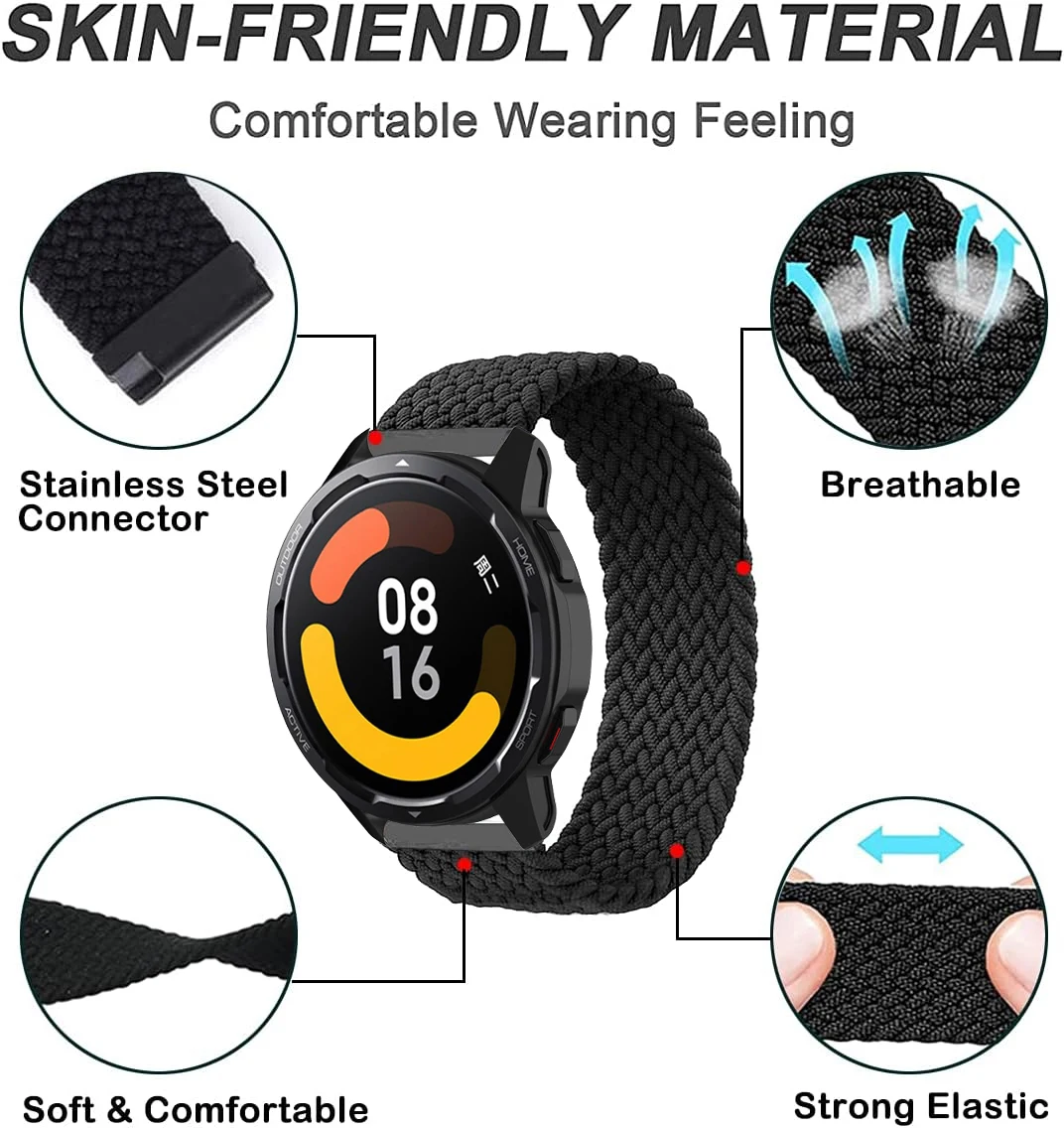 Braided Solo Loop Bracelet For Xiaomi Mi Watch S1 Active/Color 2 Strap Replacement Nylon Wristband Watch S1/PRO/Active Watchband