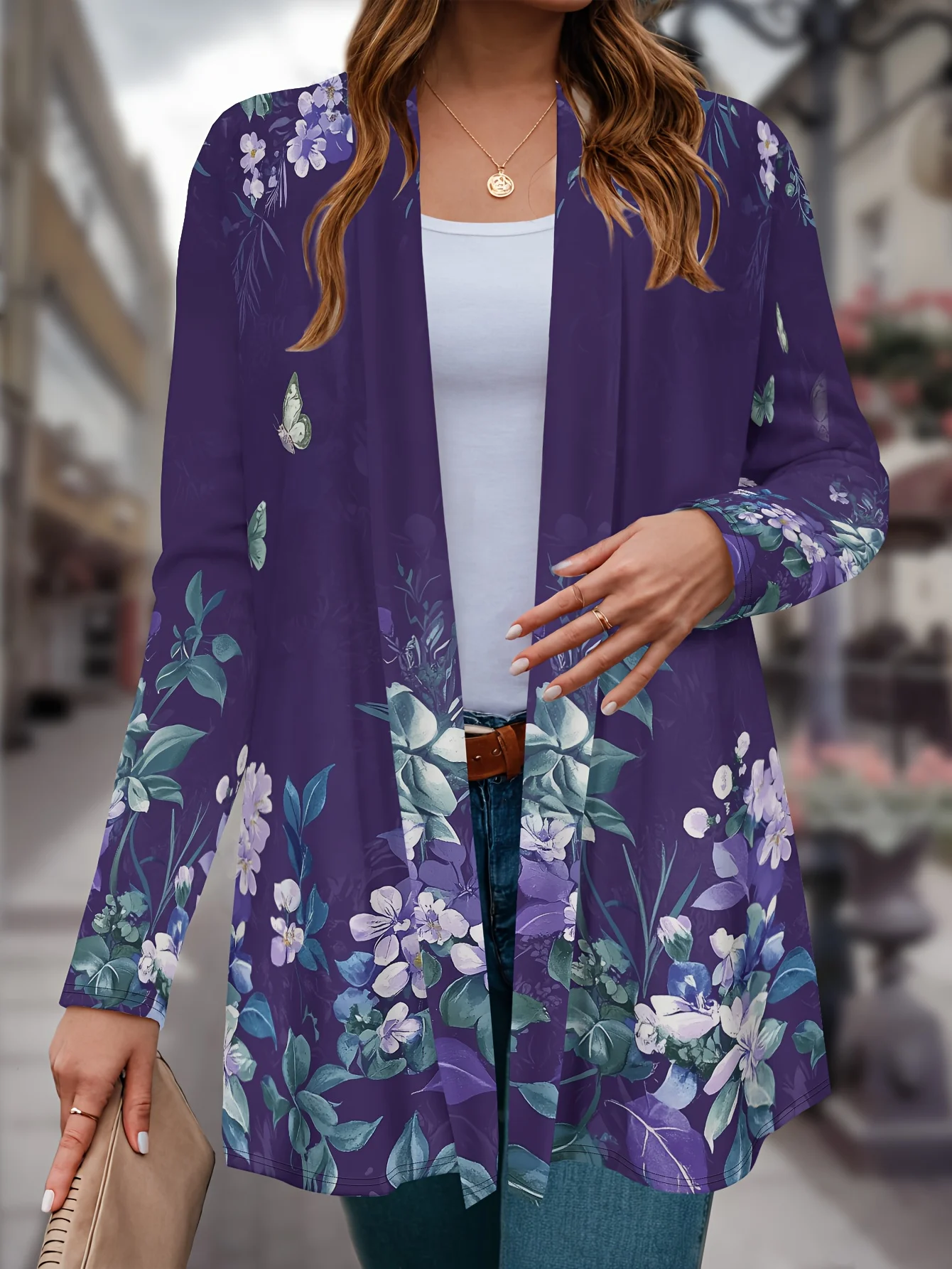 Женский кардиган с длинными рукавами и 3D-принтом, открытая передняя часть из полиэстера, легкая накидка, весенне-осеннее повседневное пальто