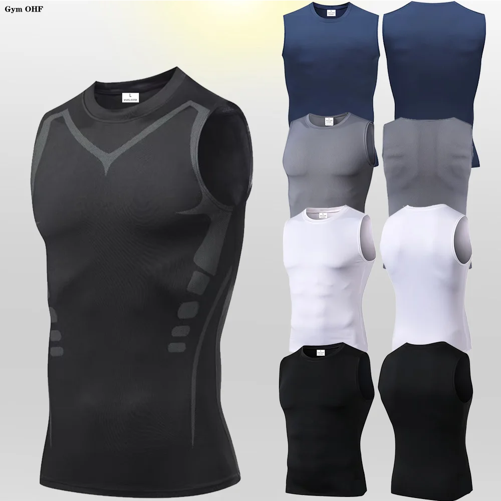 Men Running Tank Top Summer Sleeveless Shirt Elastic Compression Tanktop Male Top Gym Fitness Singlets Training Sport Vest Men
